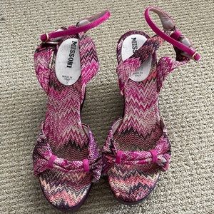Vintage Missoni wedge fabric sandal w/cork 4 inch heel suede strap size 8